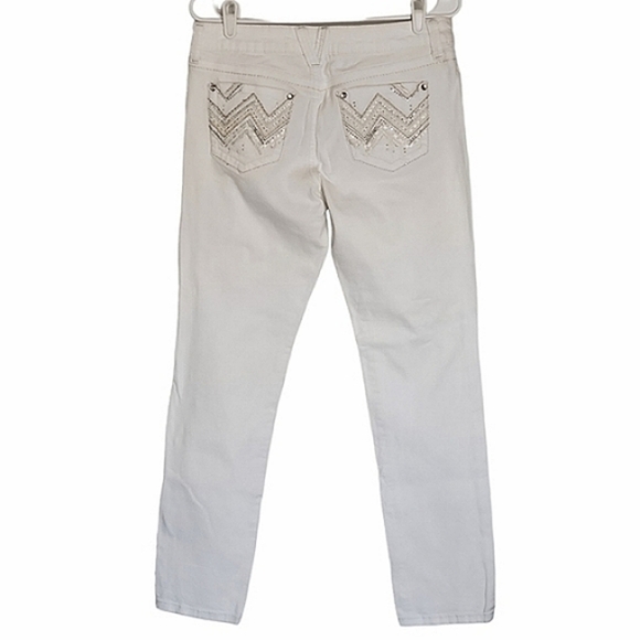 7182 * Lei Taylor Low-Rise Distressed Skinny Jeans White Denim Size 11 - Picture 2 of 14